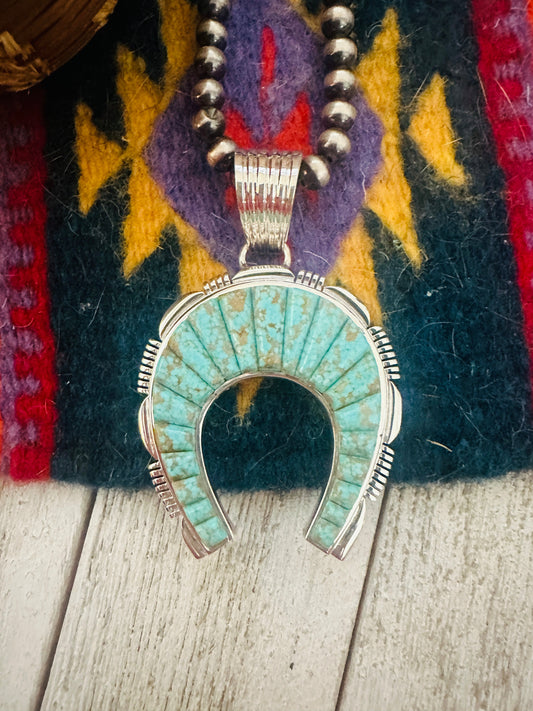 Navajo Turquoise & Sterling Silver Inlay Naja Pendant