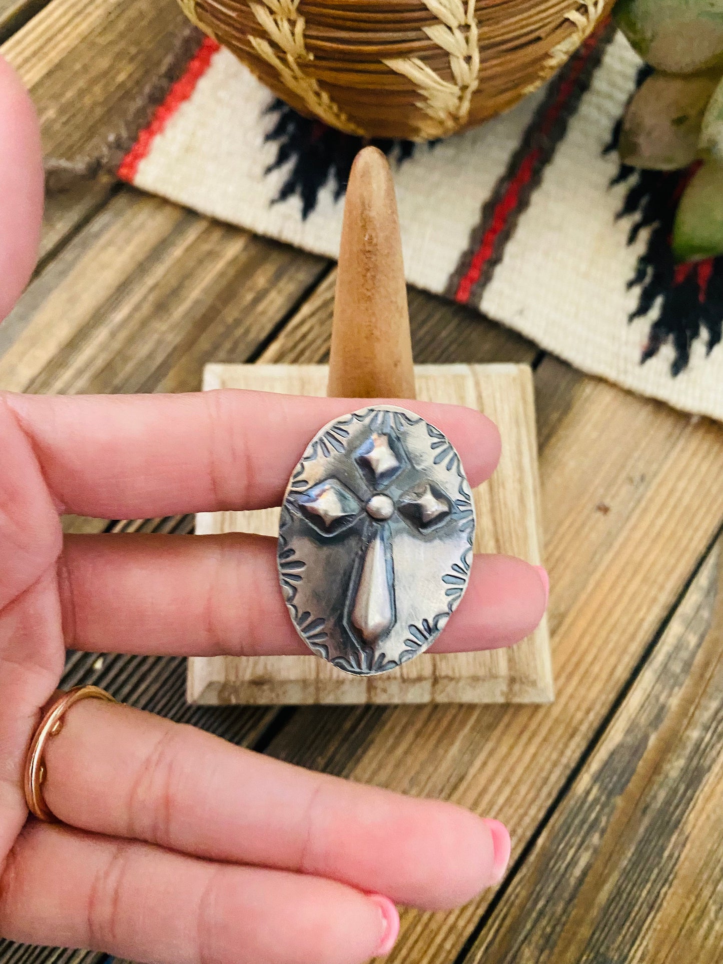 Navajo Sterling Silver Cross Ring Size 6.5 By Tim Yazzie