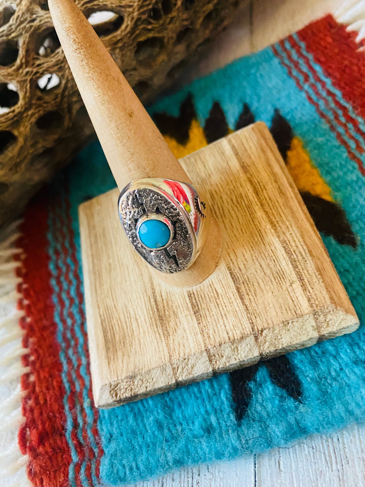 Navajo Kingman Turquoise & Sterling Silver Ring Size 10