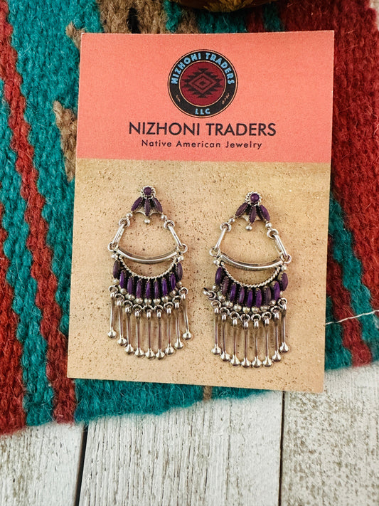 Zuni Silver And Charoite Needlepoint Earrings