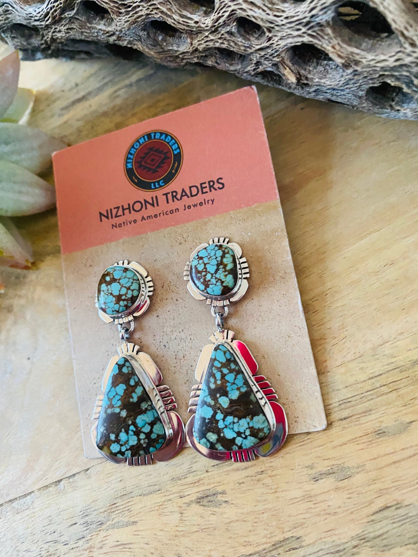 Navajo Number 8 Turquoise & Sterling Silver Dangle Earrings