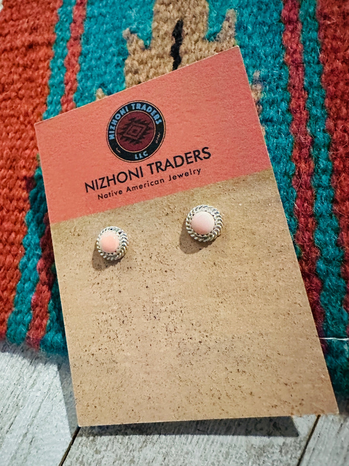 Navajo Queen Pink Conch & Sterling Silver Circle Stud Earrings
