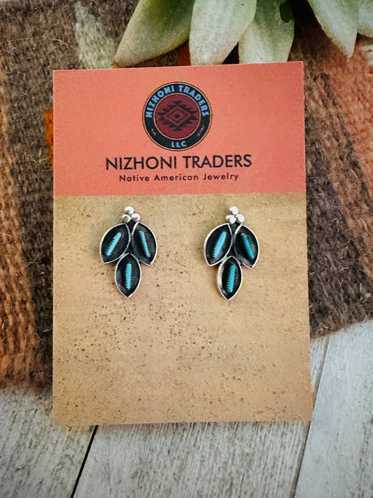 Zuni Turquoise & Sterling Silver Needlepoint Post Earrings