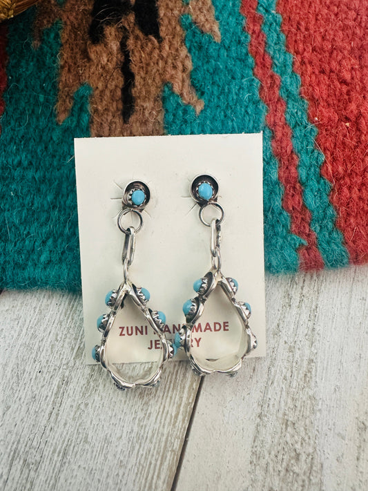 Zuni Turquoise & Sterling Silver Snake Eye Dangle Earrings