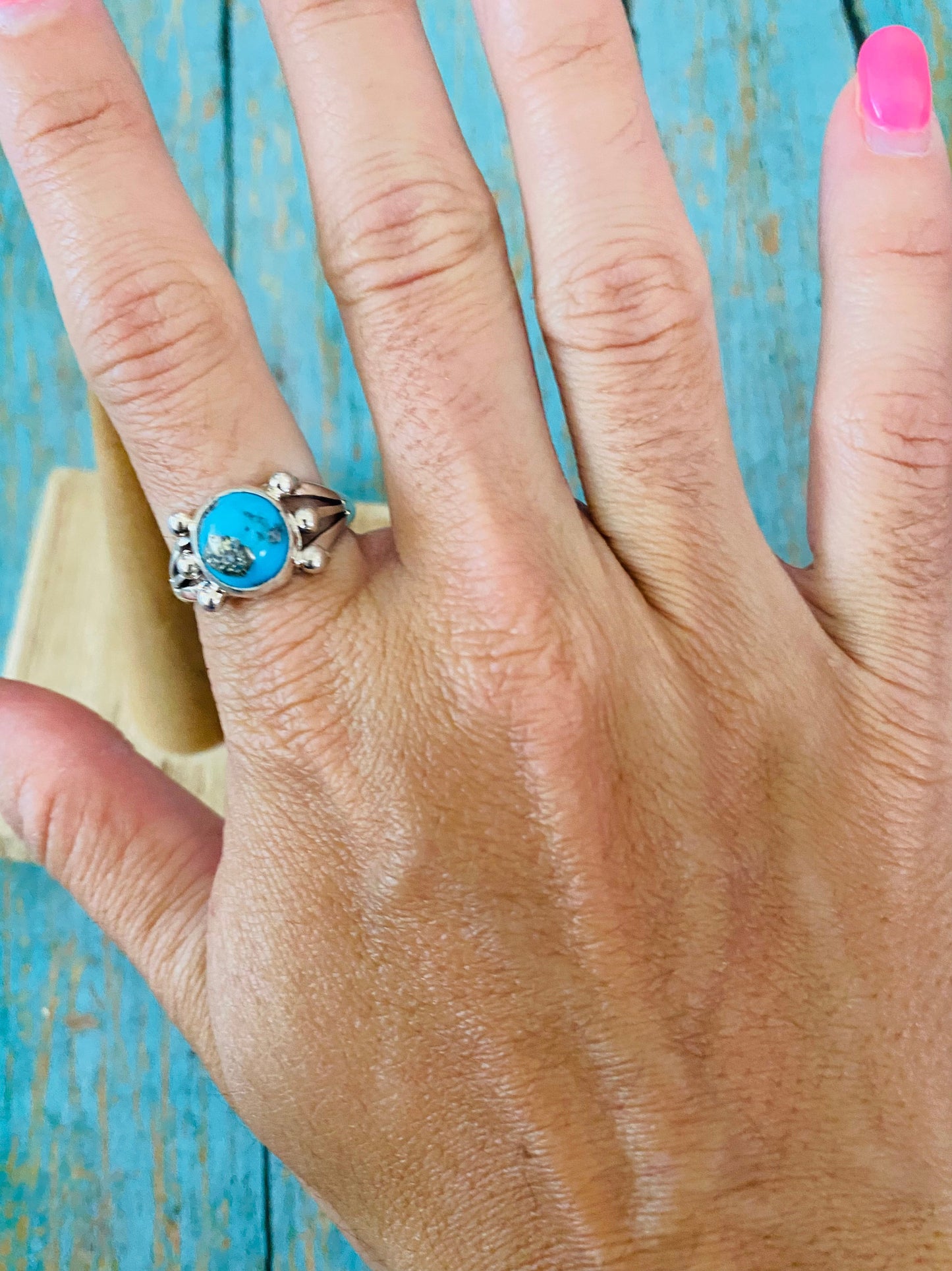 Navajo Morenci Turquoise & Sterling Silver Ring Size 6