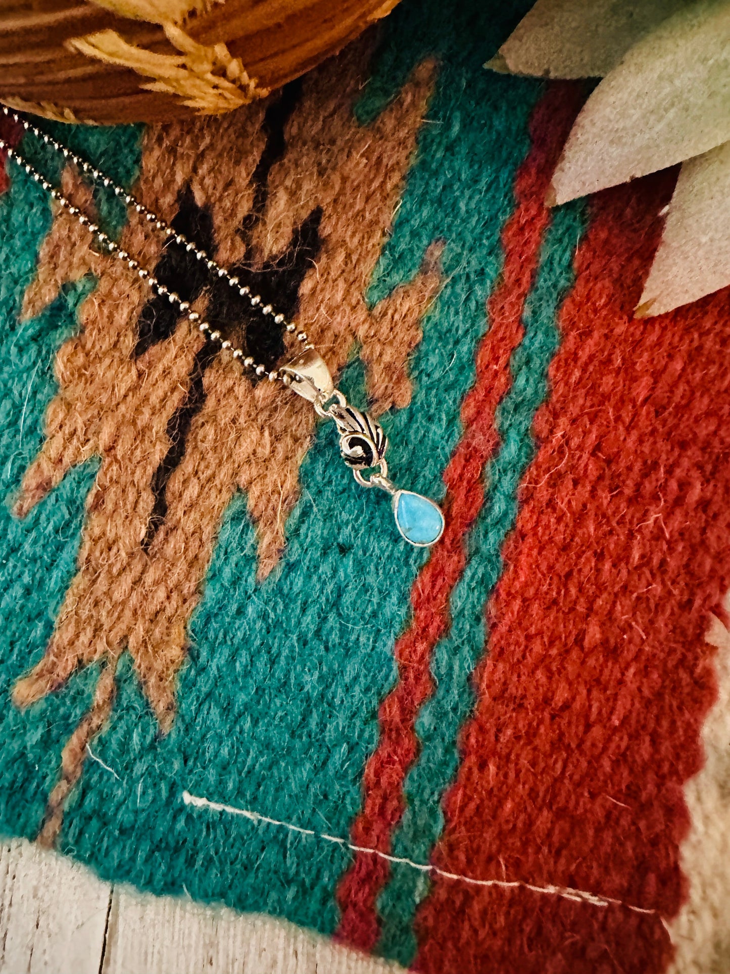 Navajo Turquoise & Sterling Silver Feather Pendant