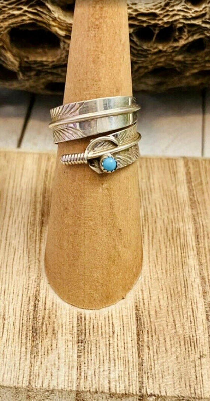 “The Taylor Feather” Navajo Sterling Silver & Turquoise Feather Adjustable Ring