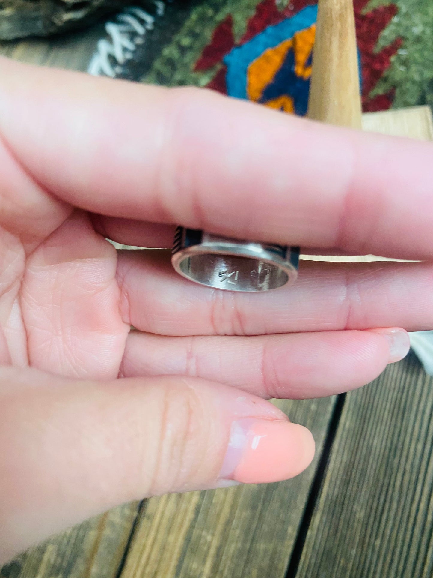 Hopi Overlaid Sterling Silver Cigar Band Ring Size 6 Signed