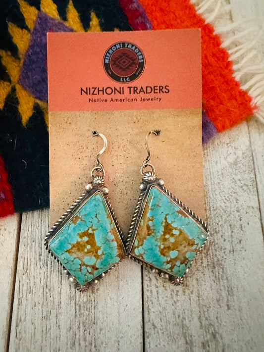 Navajo Number 8 Turquoise And Sterling Silver Dangle Earrings