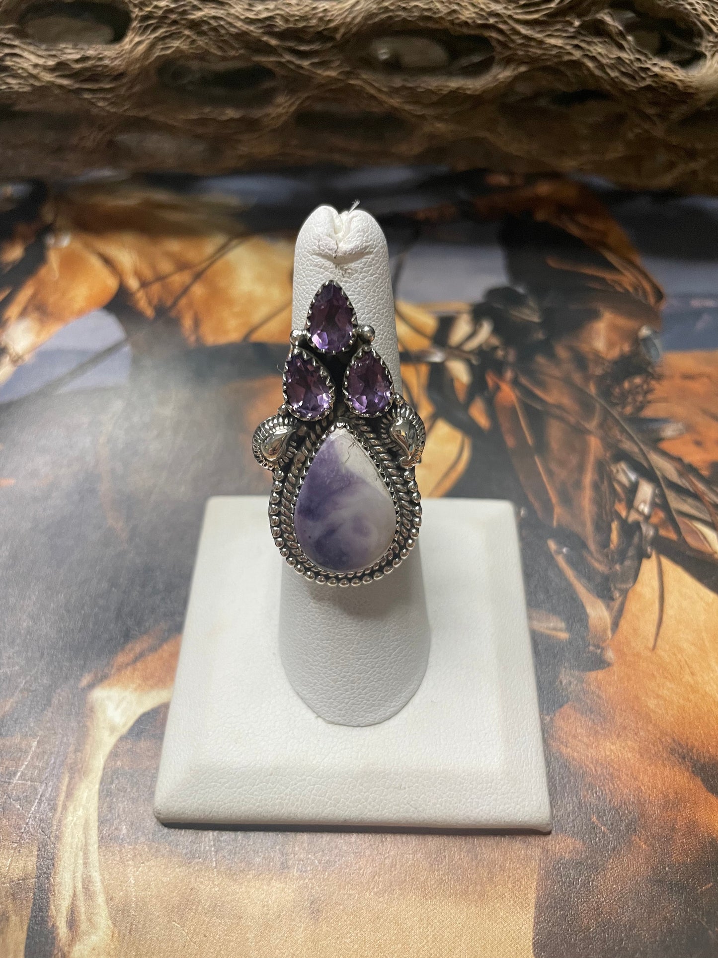 Handmade Morado Opal & Amethyst Adjustable Ring
