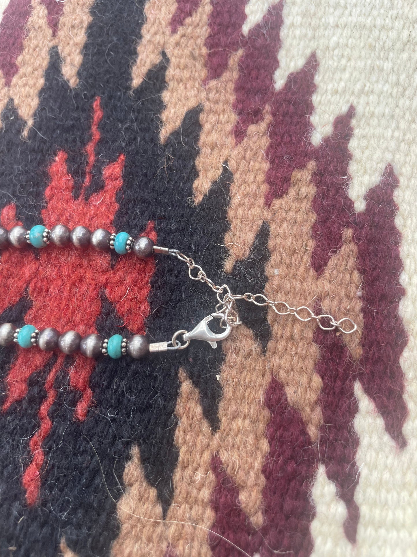 Navajo Sterling Silver & Turquoise Beaded Necklace With Pendant Signed Bea Tom