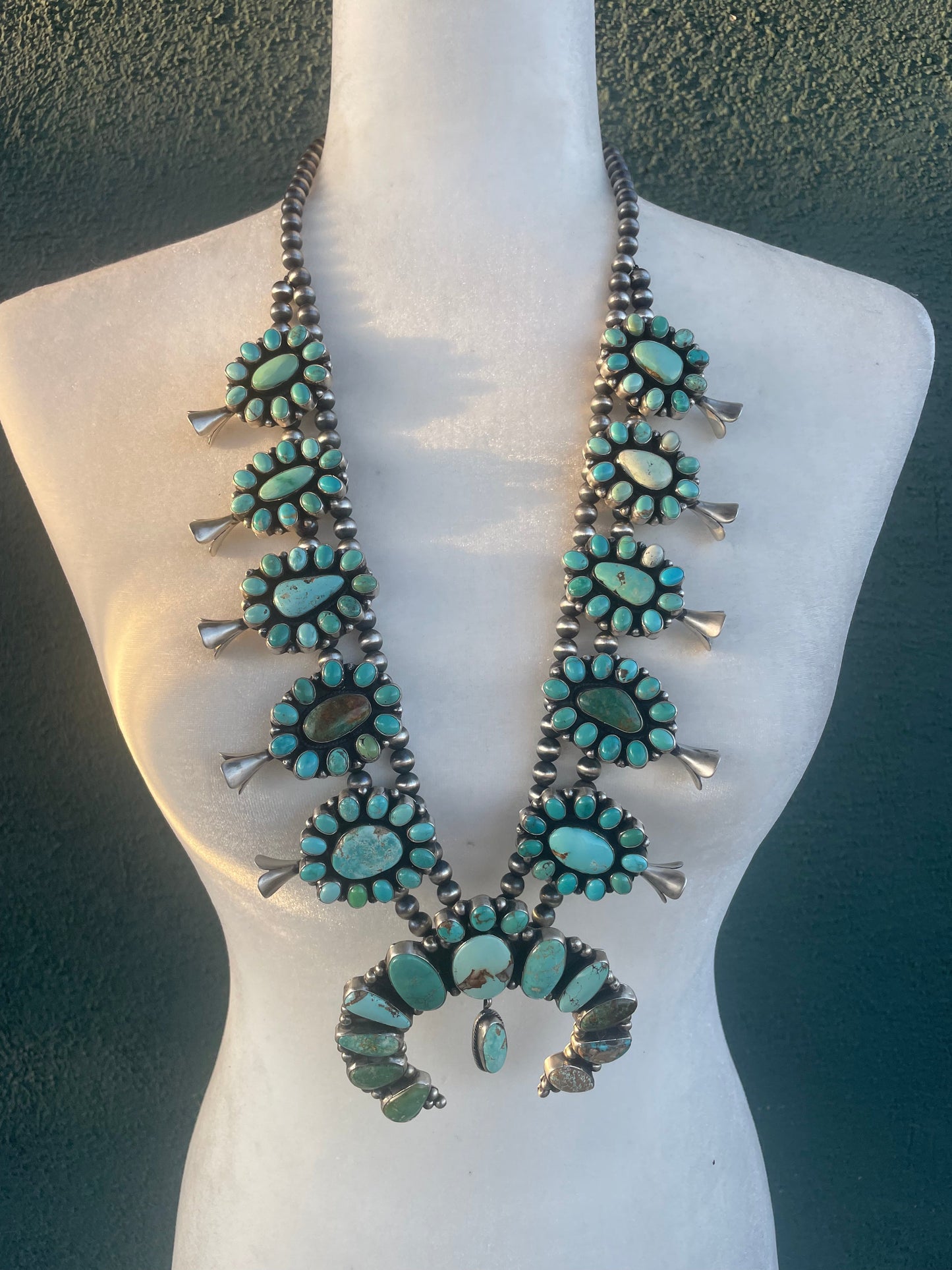 Navajo Sheila Becenti Carico Lake, Royston Turquoise & Sterling Squash Blossom Set