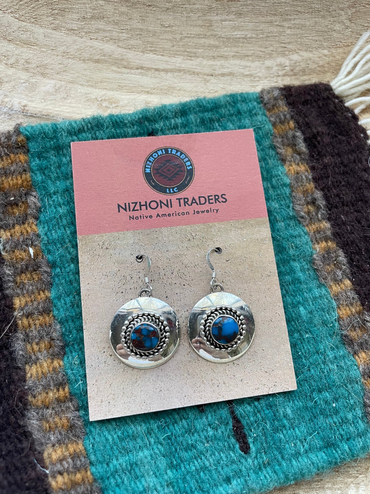 Navajo Kingman Web Turquoise & Sterling Silver Dangle Earrings