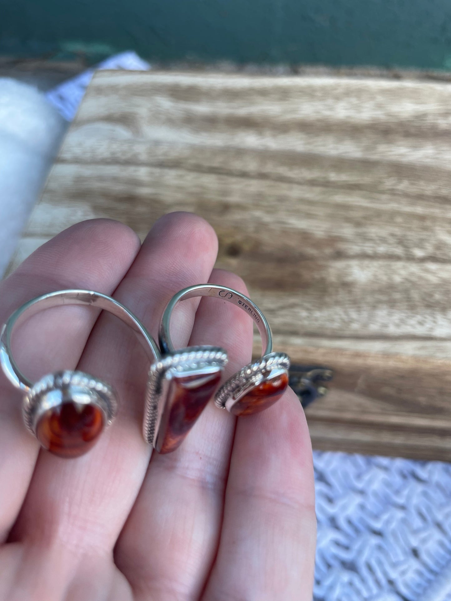 Navajo Sterling Silver And Dark Orange Spiny Adjustable Triple Threat Knuckler Ring