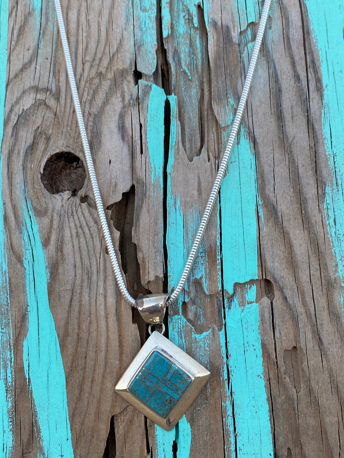 Turquoise Sterling Silver Square Pendant