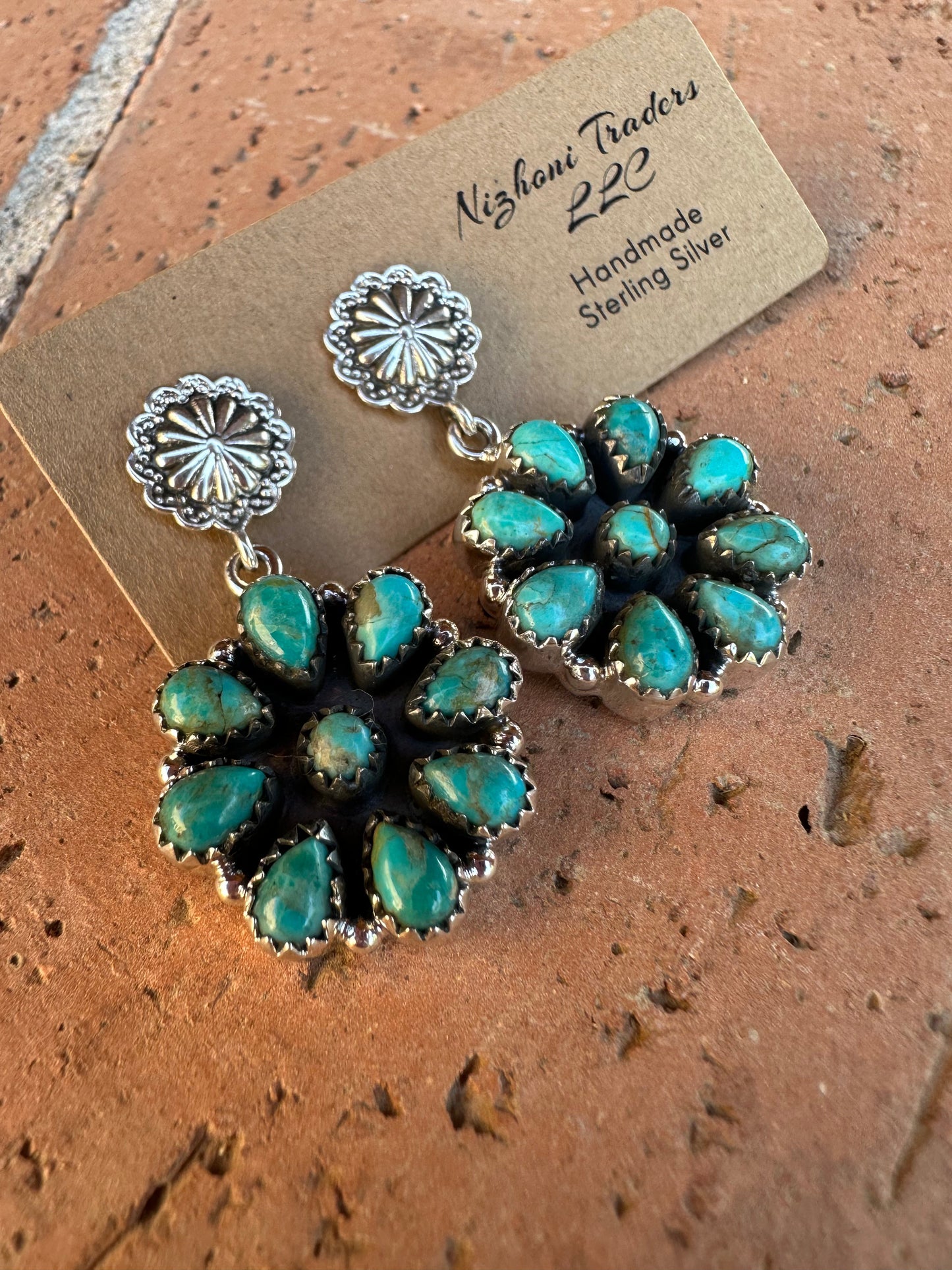 Handmade Royston Turquoise Concho Post Dangle Earrings