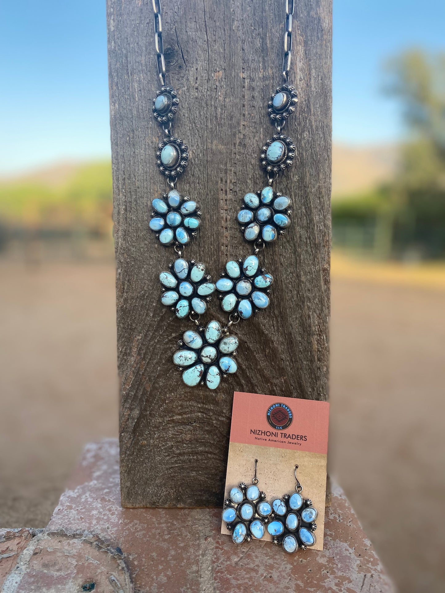 Amazing Navajo Golden Hills Turquoise & Sterling Pendant Set Signed