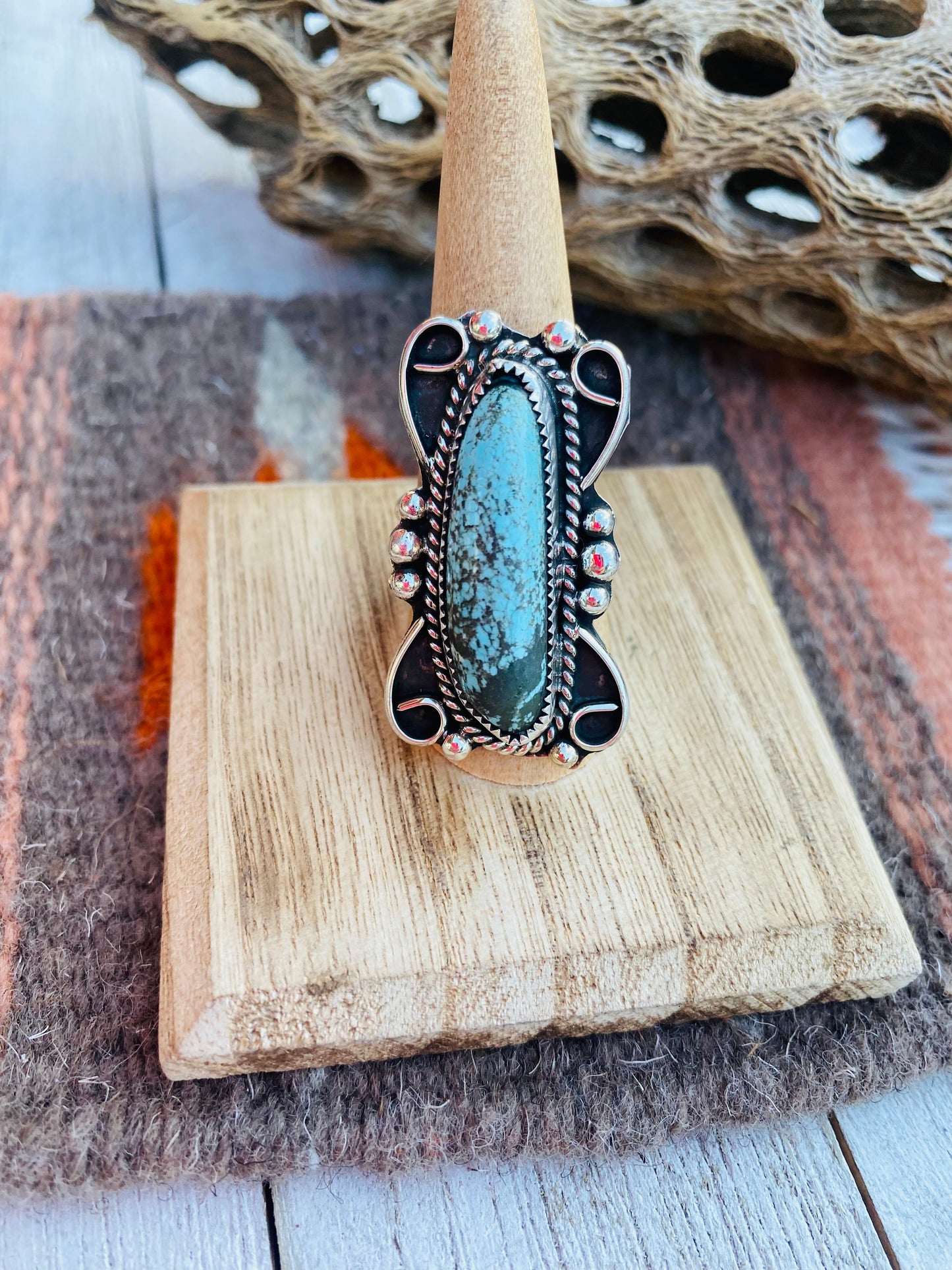 Navajo Turquoise & Sterling Silver Ring Size 8.25