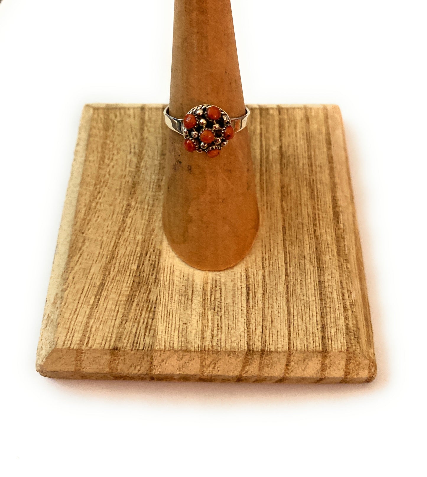 Zuni Sterling Silver & Red Coral Petit Point Ring