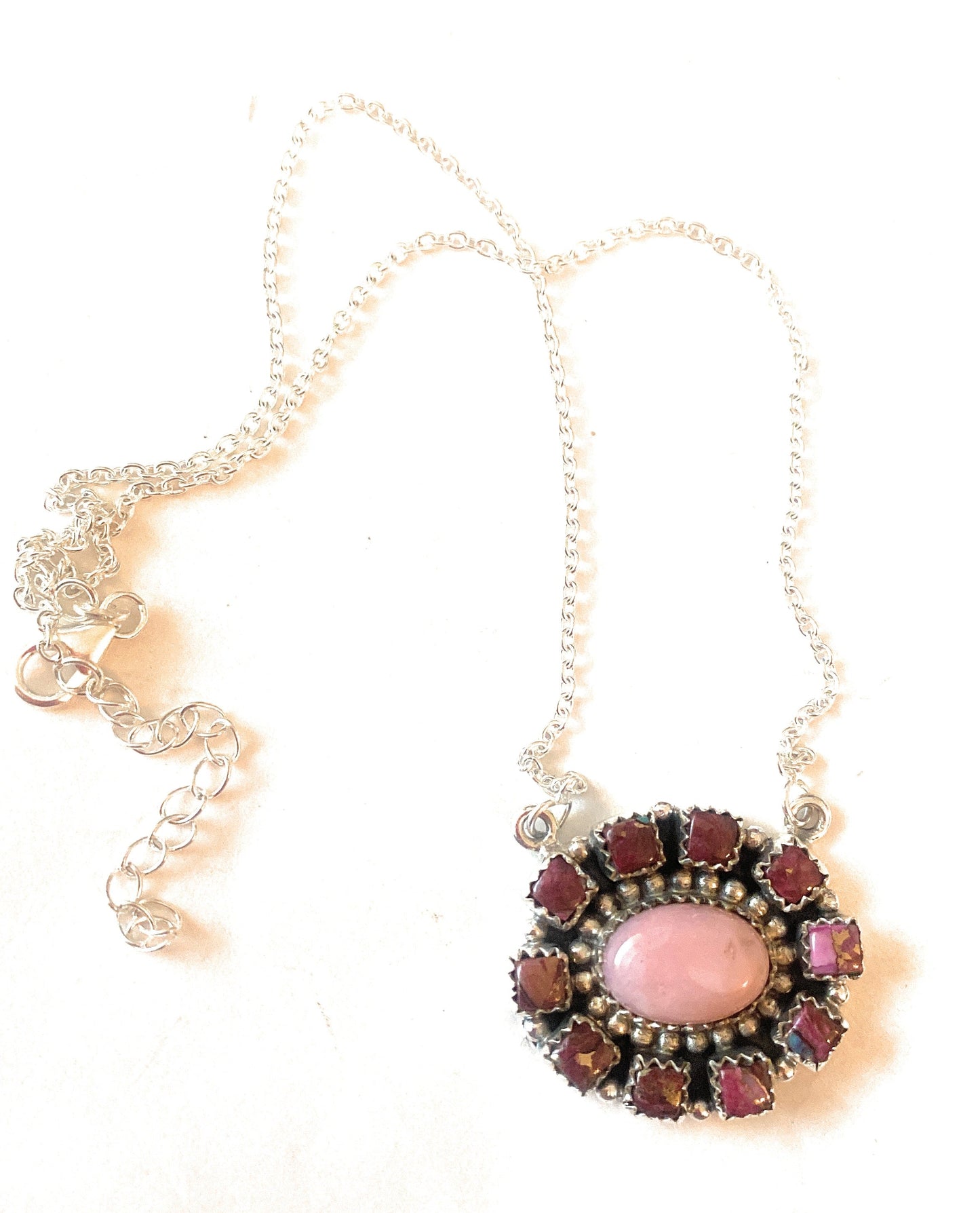 Handmade Sterling Silver, Pink Conch & Pink Dream Cluster Necklace
