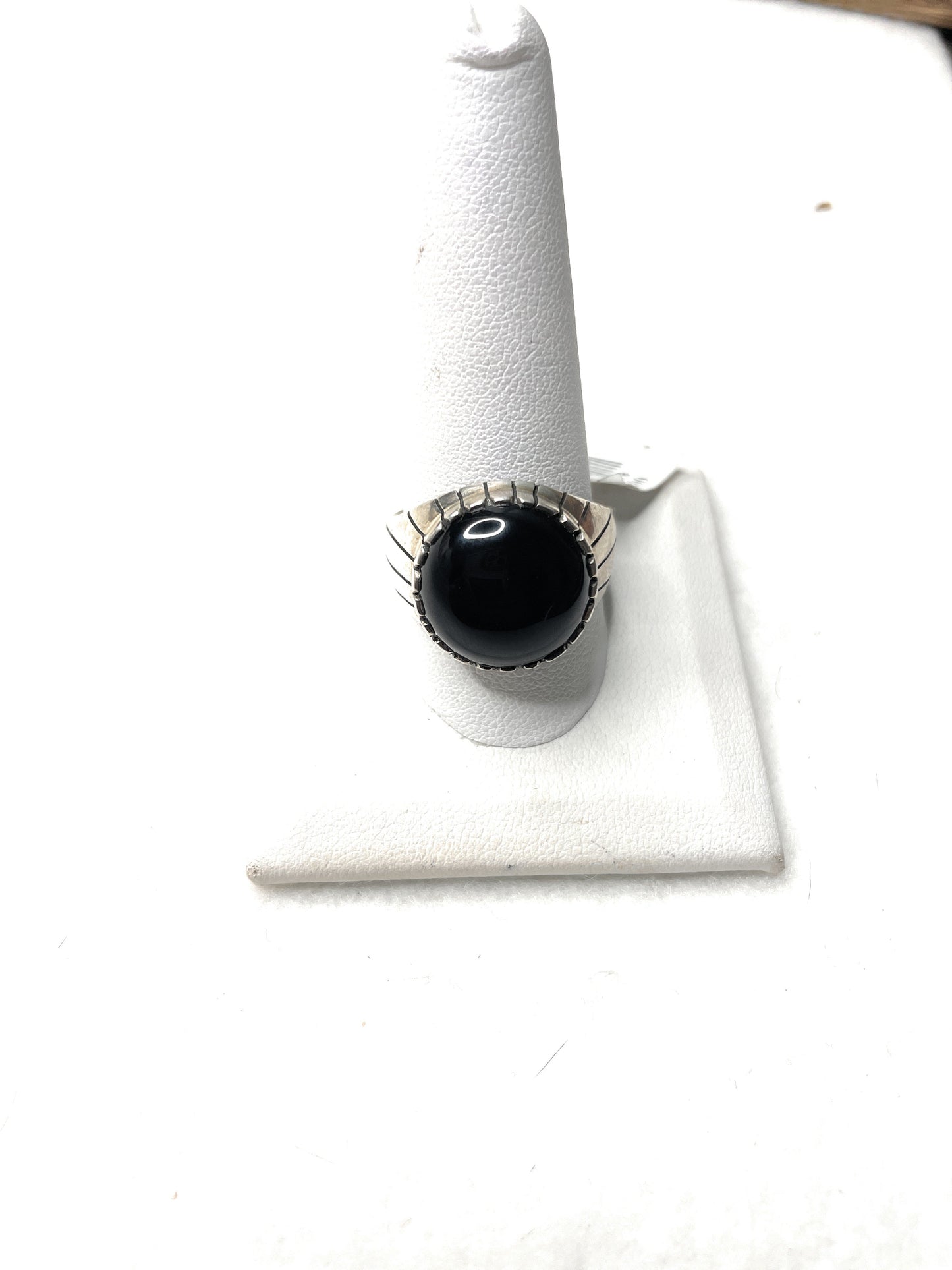 Navajo Ray Jack Sterling Silver Black Onyx Round Ring Size 12