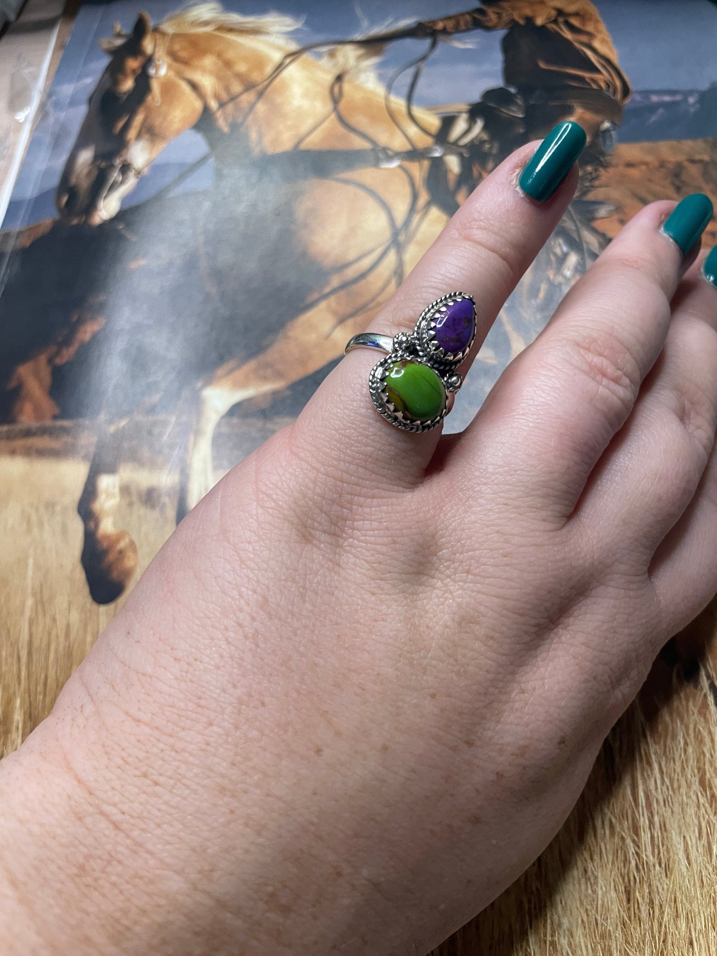 Handmade Purple Dream and Green Mojave Ring Size 6.5