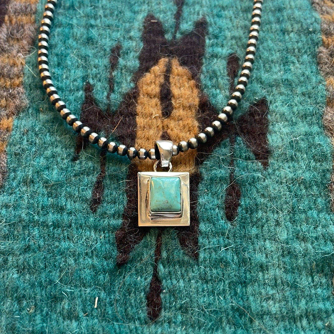 Navajo Sterling Silver & Turquoise Square Pendant