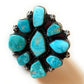 Navajo Kingman Turquoise & Sterling Silver Cluster Ring Size 8.5