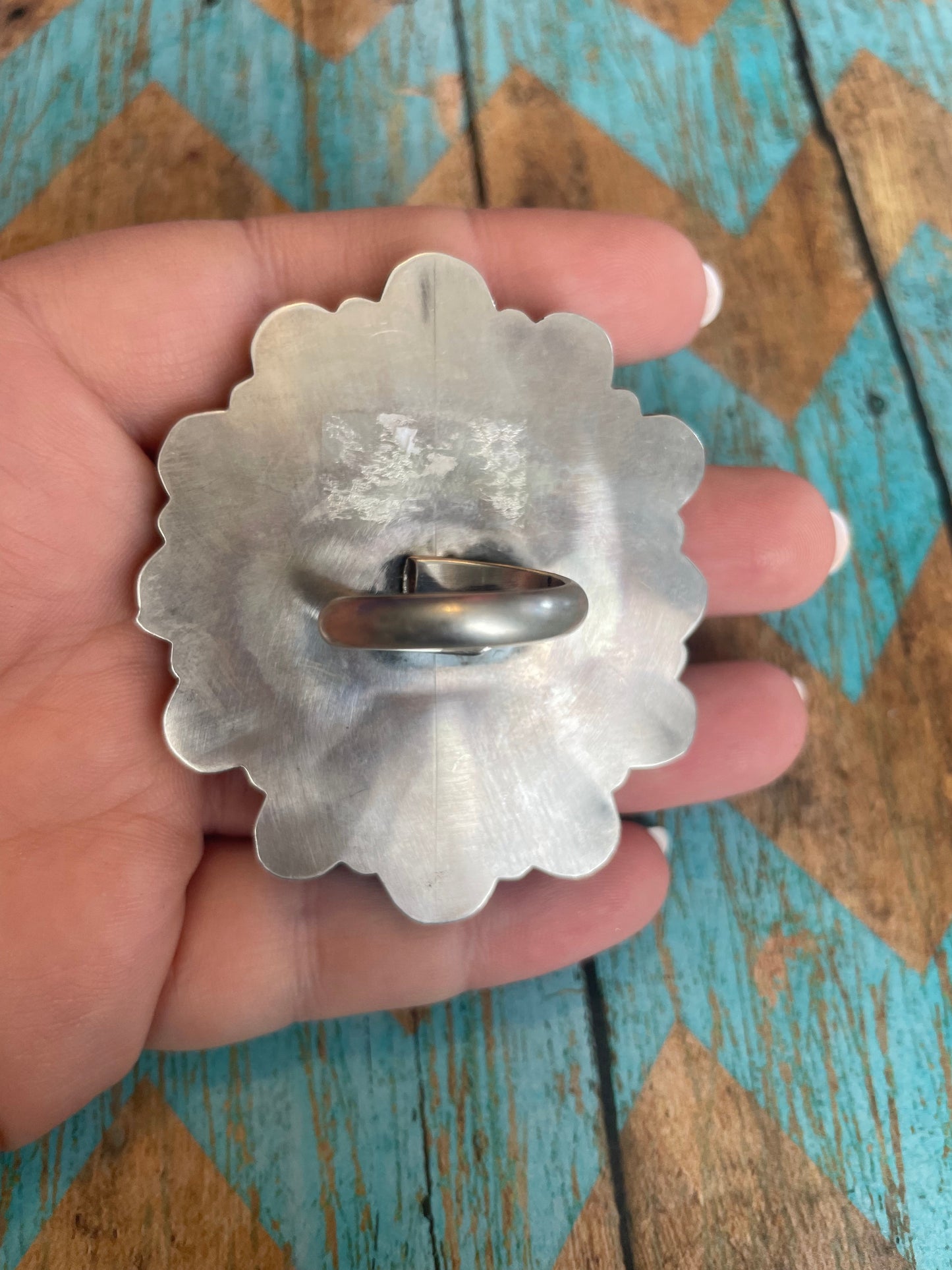 Navajo Sterling Silver & White Buffalo Cluster Adjustable Ring