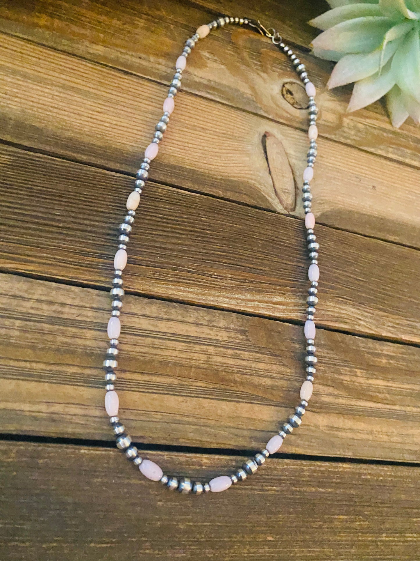 Navajo Sterling Silver Pearl & Pink Opal Beaded Necklace 20 inch