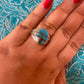 Old Pawn Navajo Sterling Silver & Turquoise Inlay Ring Size 10