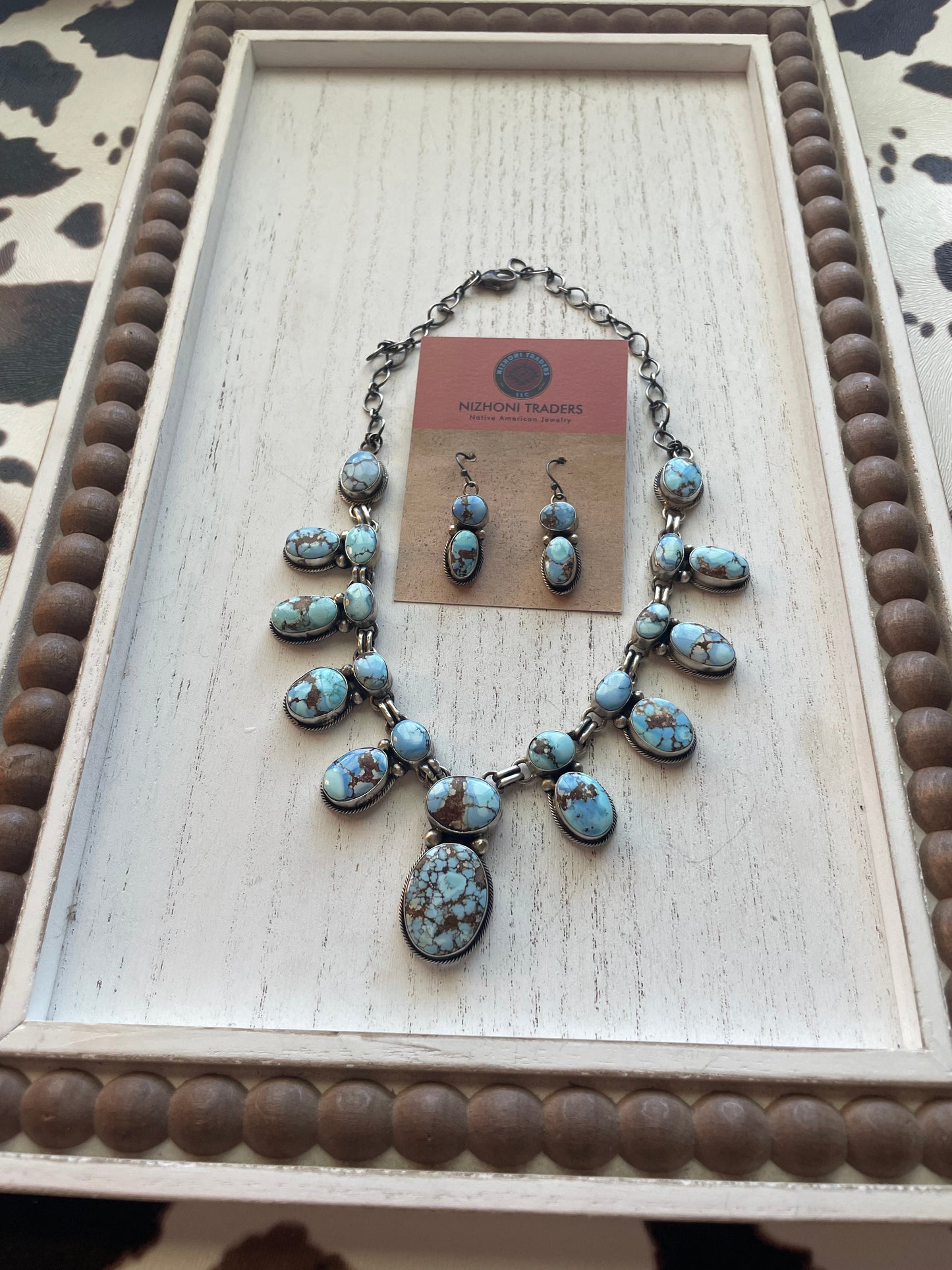 Paul Livingston Navajo Golden Hills Turquoise & Sterling Necklace Earring Set
