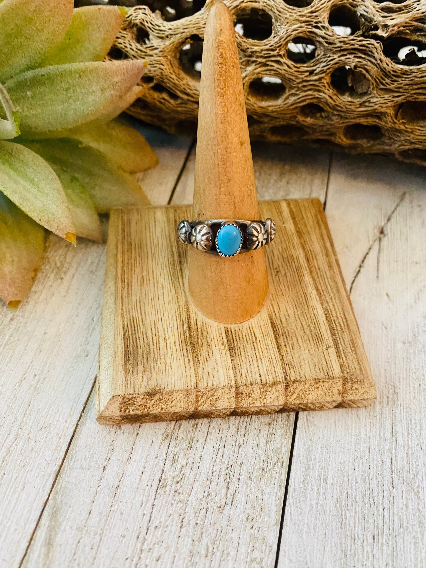 Navajo Turquoise and Sterling Silver Concho Band Ring