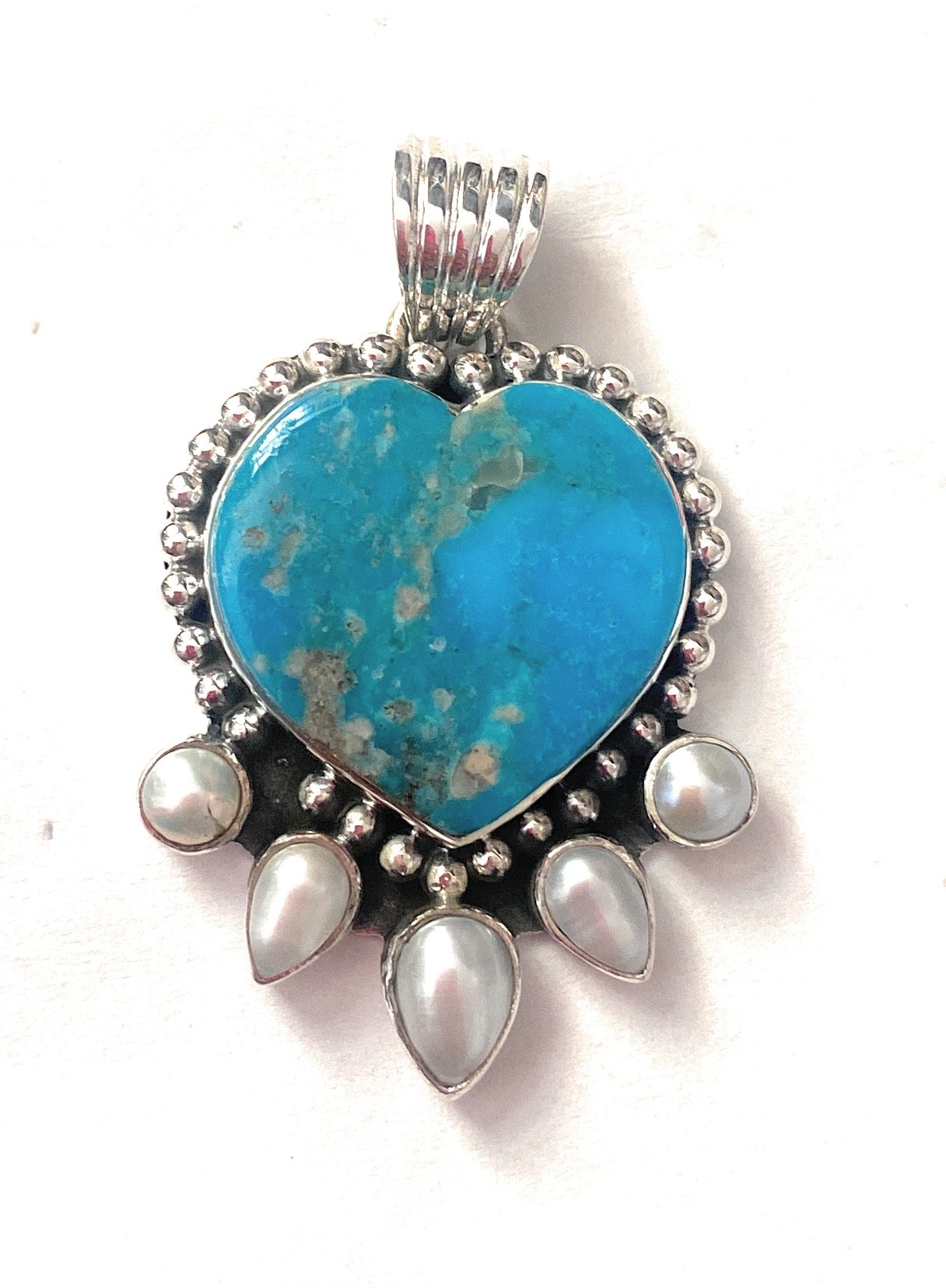 Kingman Turquoise & Pearl Heart Pendant
