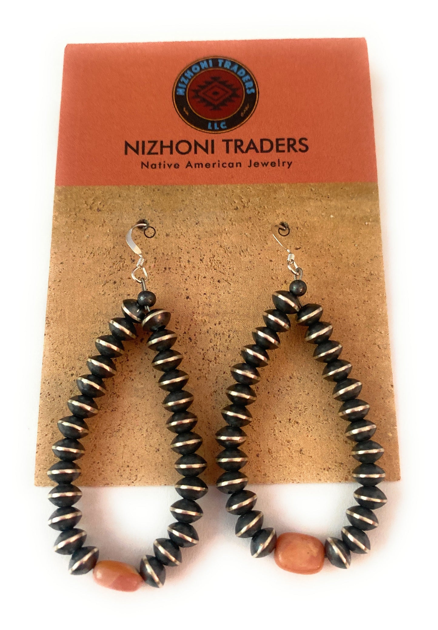 Navajo Sterling Silver Pearl & Rhodochrosite Dangle Hoop Earrings