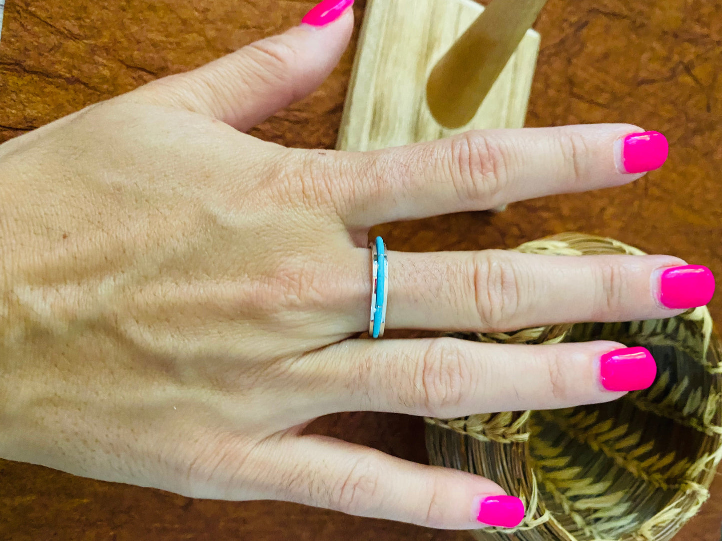 Zuni Sterling Silver & Turquoise Inlay Band Ring