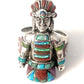 Handmade Sterling Silver & Multi Stone Inlay Indian Chief Ring Size 9