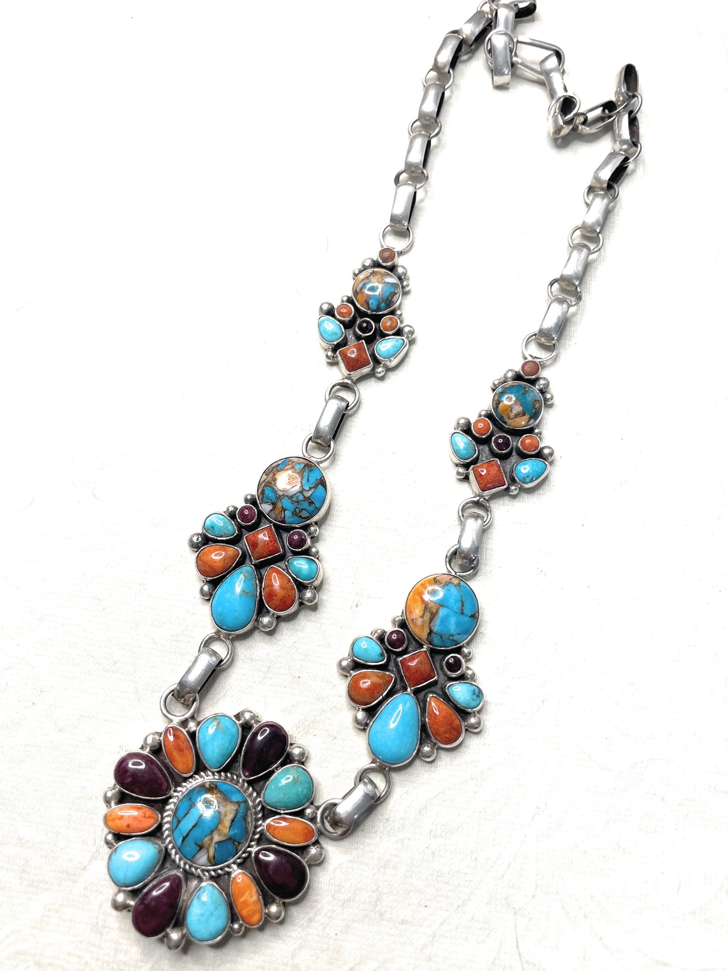 Navajo Collectors Piece Multi Stone & Spice Sterling Silver Necklace Signed V & C Hale