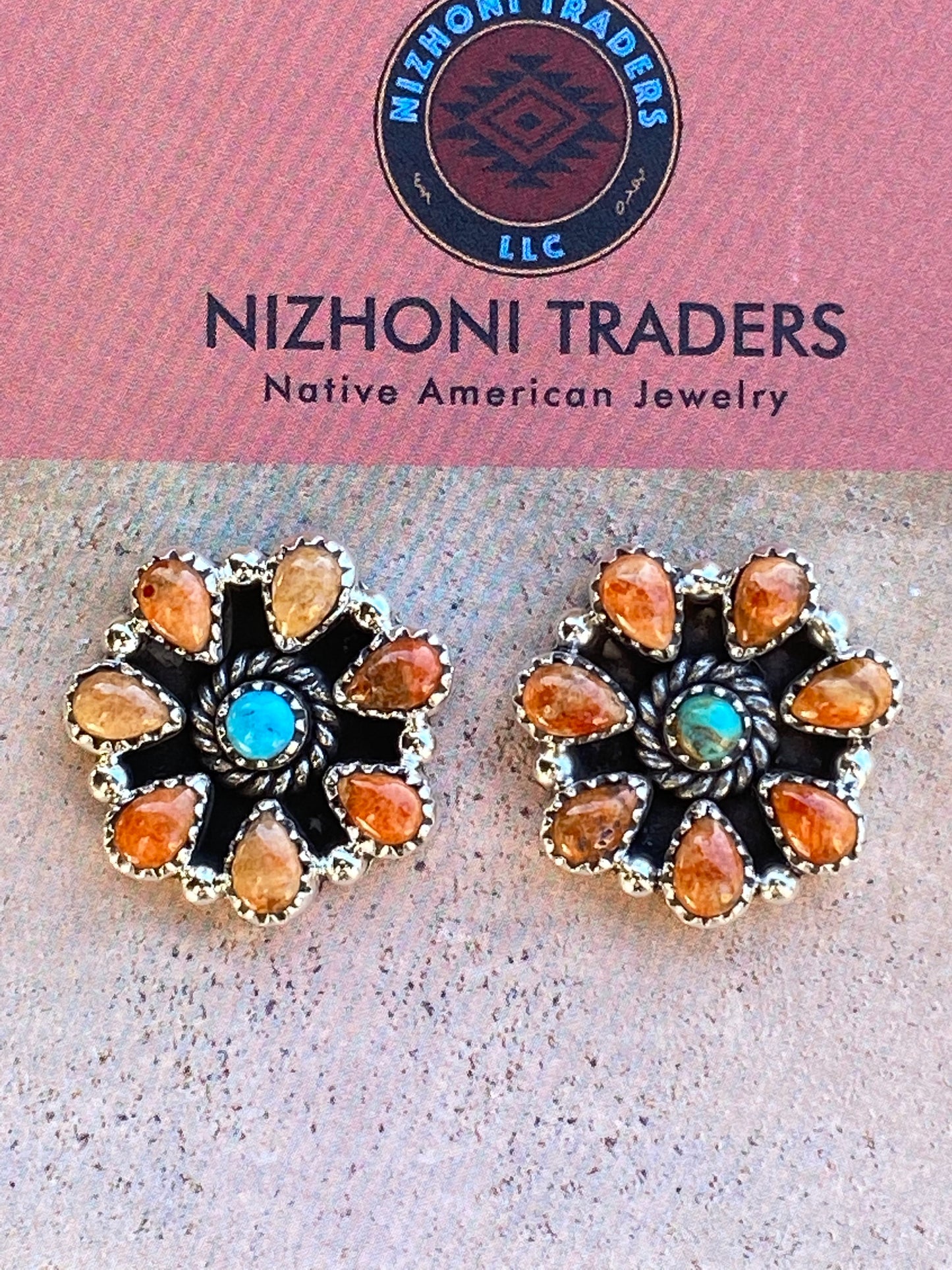 Handmade Spiny & Royston Turquoise Cluster post earrings