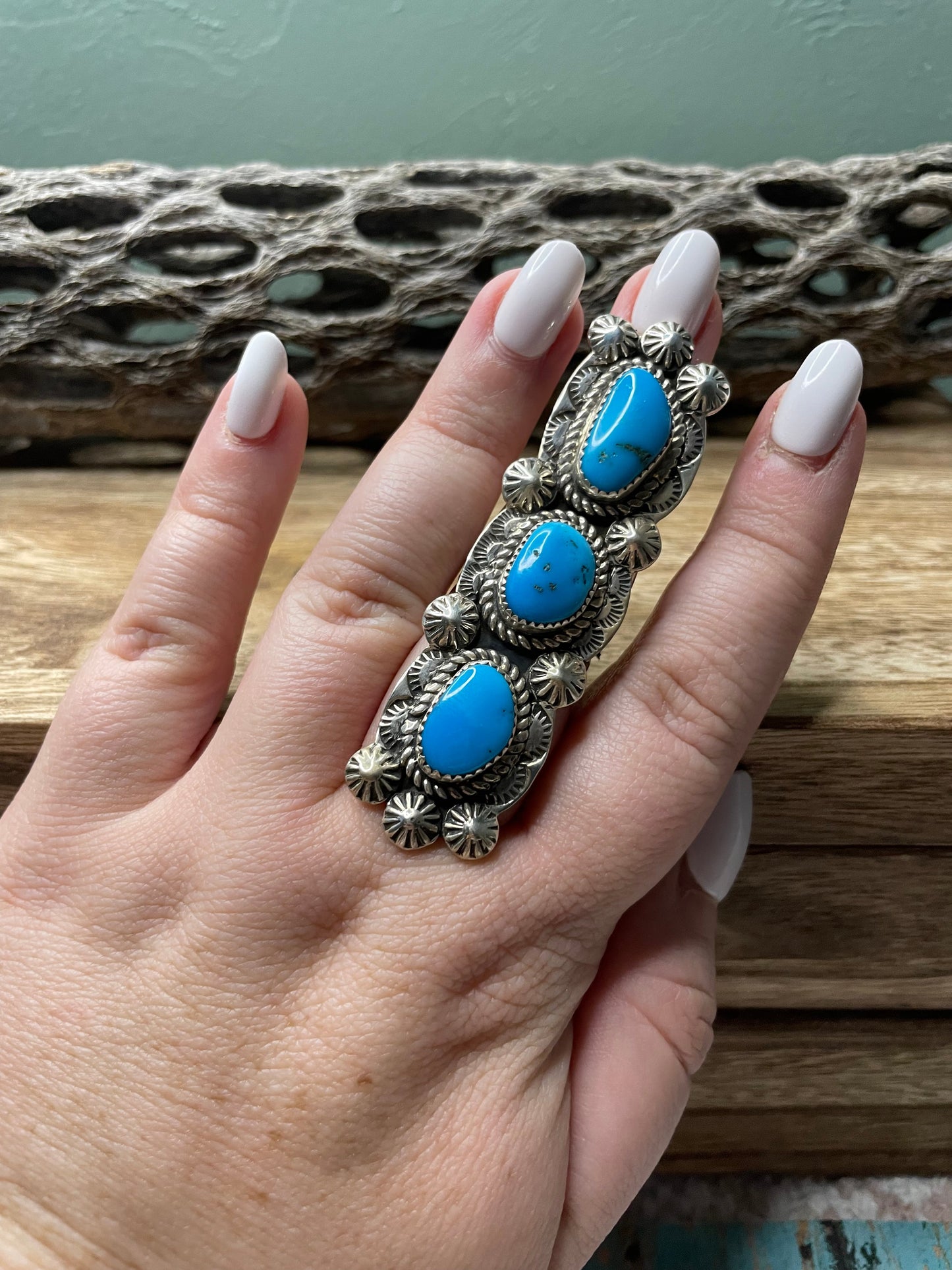 Navajo Turquoise And Sterling Silver Statement Ring Sz 7