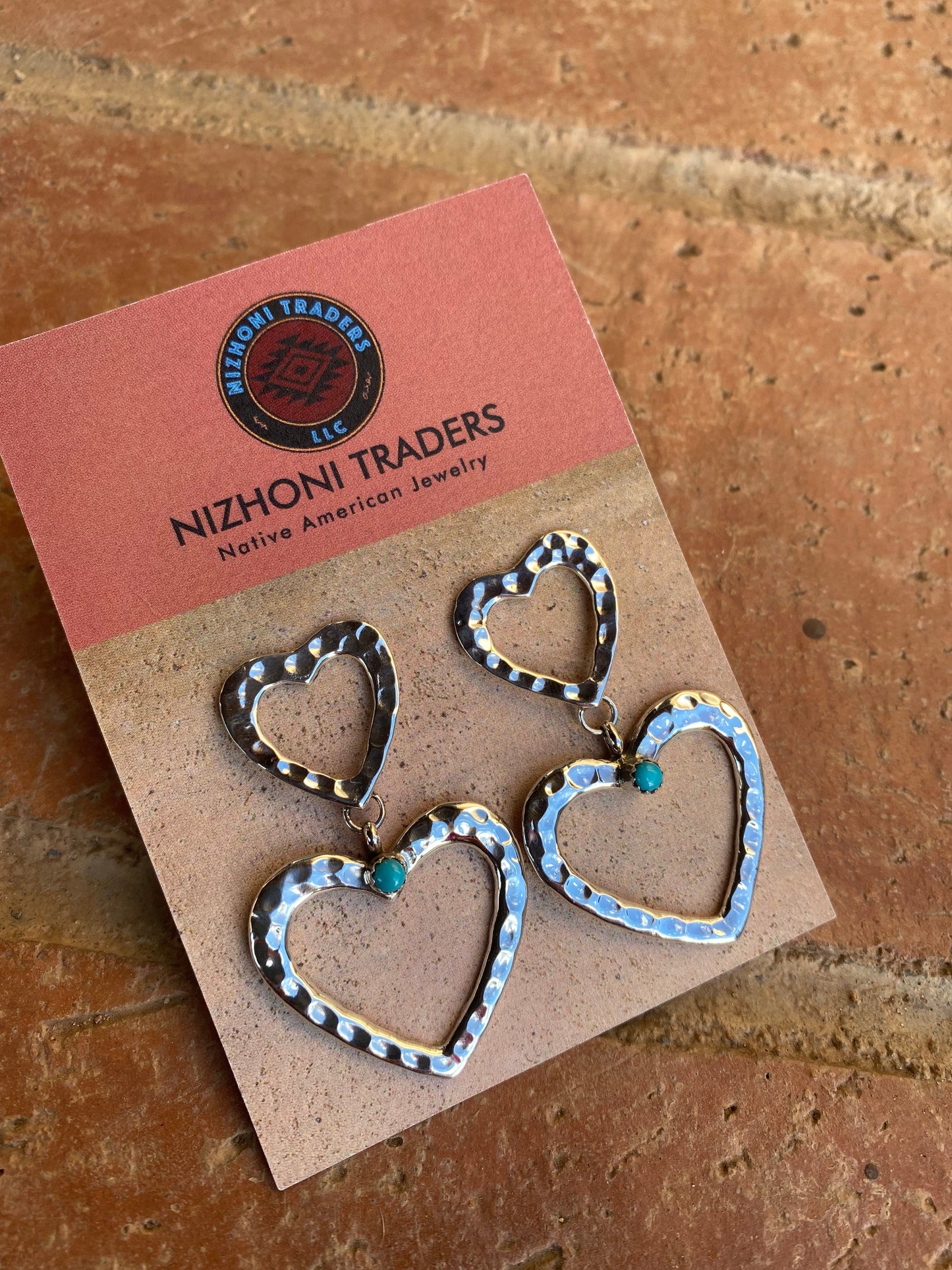 Navajo Turquoise & Sterling Silver Heart Dangle Earrings
