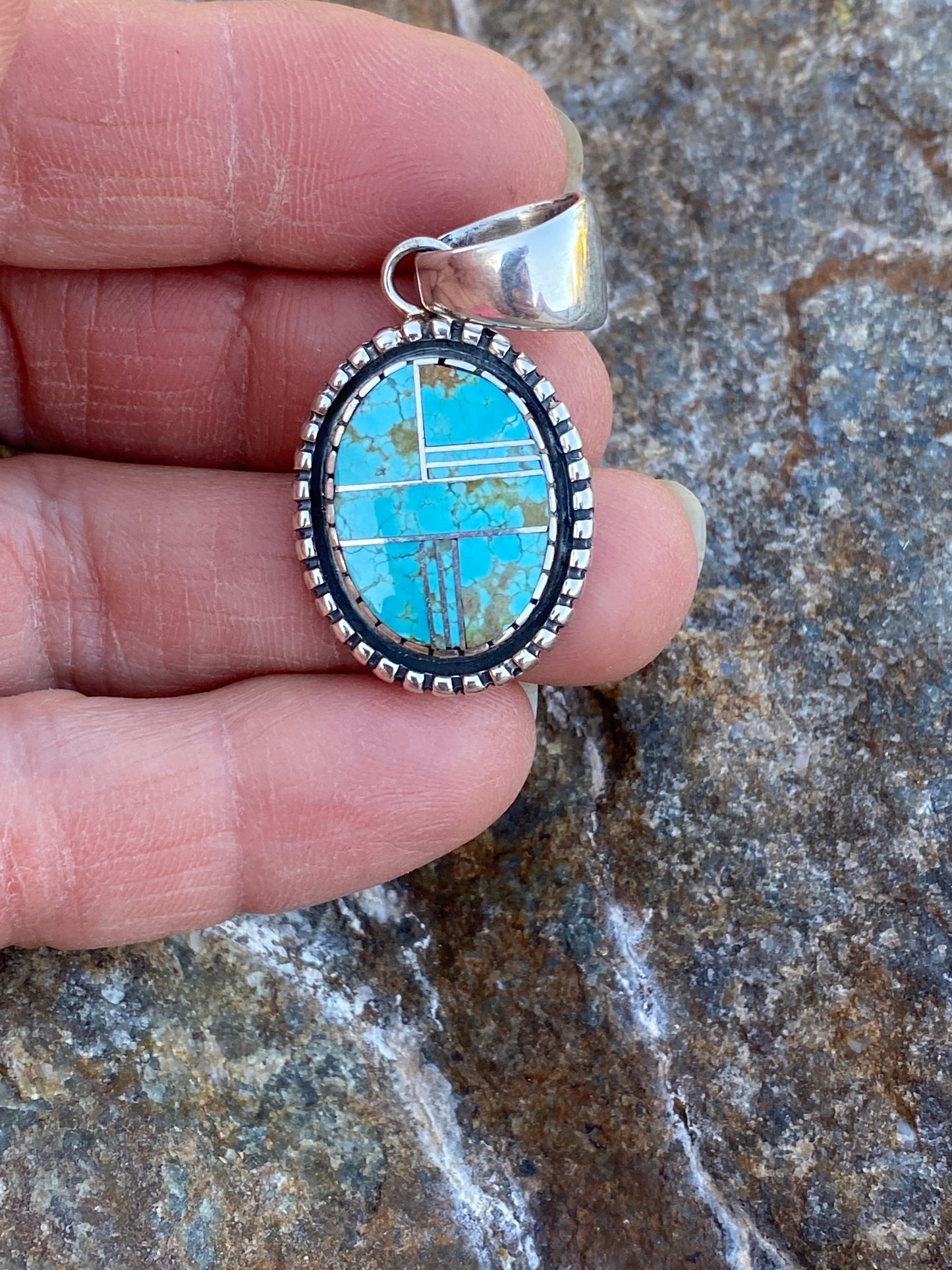 Turquoise Sterling Silver 1.25” Oval Pendant