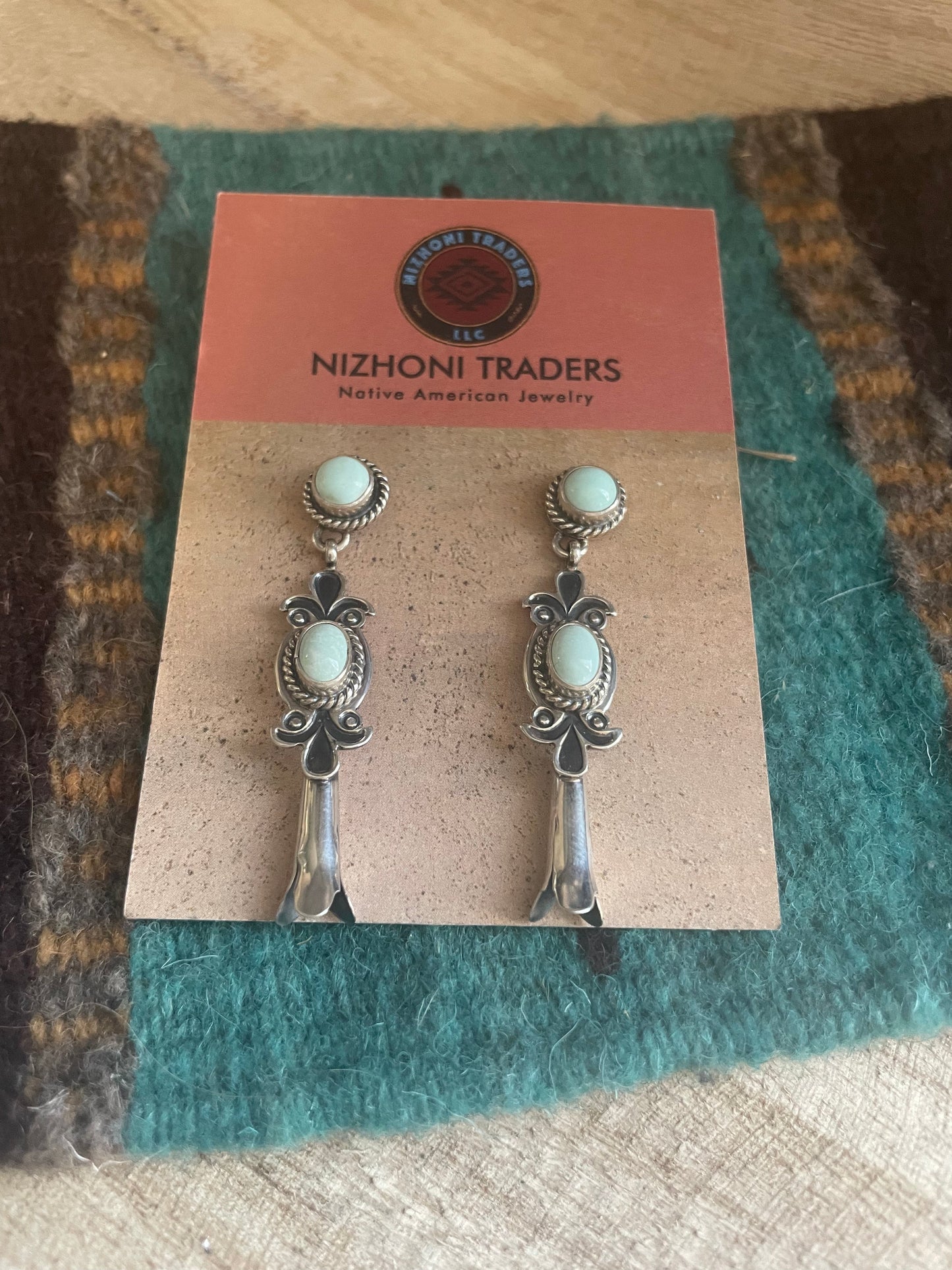 Navajo Sterling Silver And Turquoise Blossom Dangles Signed