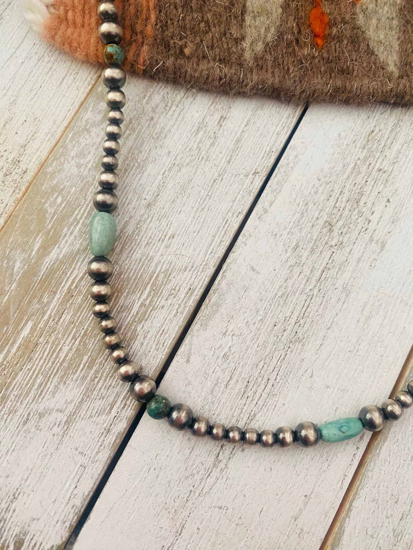 Handmade Sterling Silver & Turquoise Beaded Necklace 18”