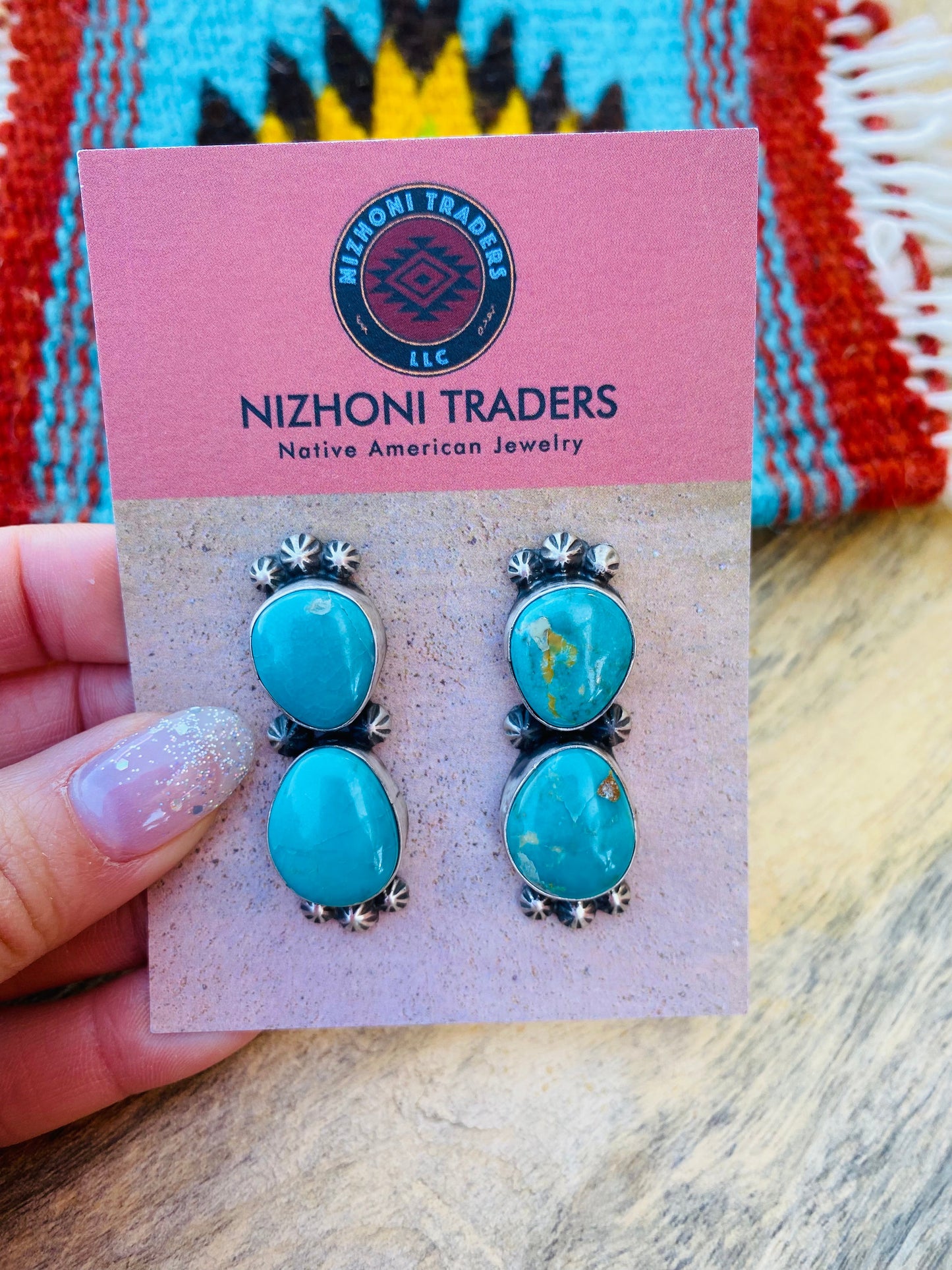 Navajo Sterling Silver & Royston Turquoise Post Earrings Signed