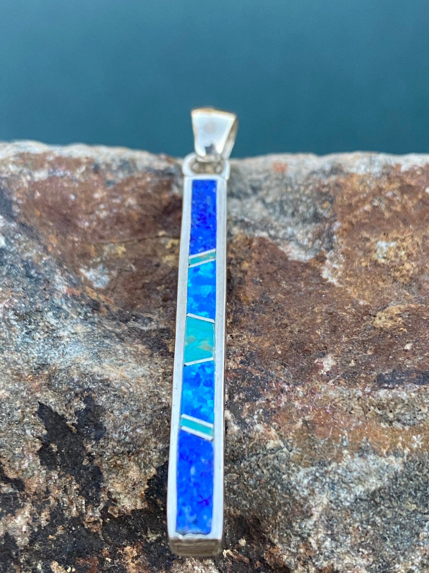 Navajo Lapis, Turquoise, Blue Opal Pendant