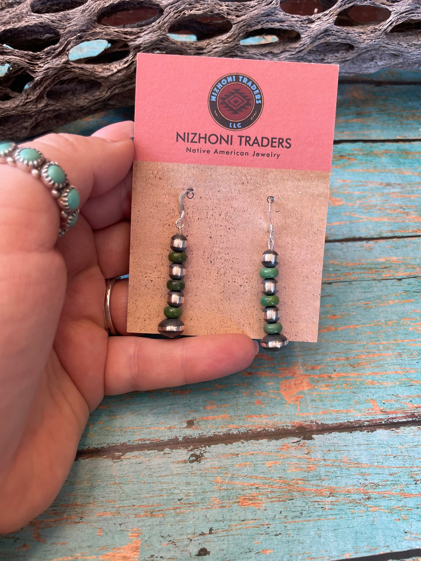 Navajo Sterling Silver And Sonoran Gold Turquoise Beaded Earrings