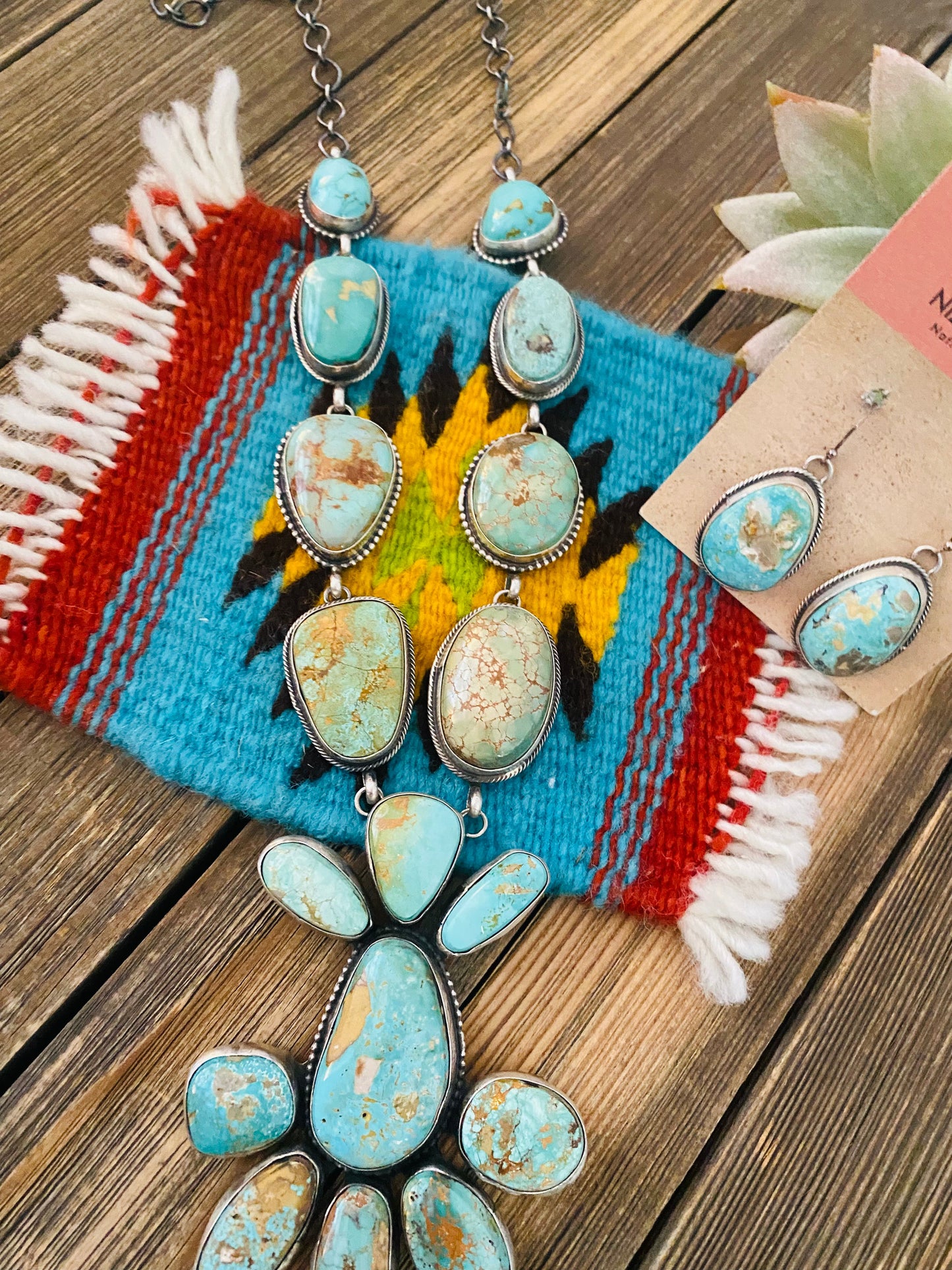 Stunning Navajo Carico Lake Turquoise & Sterling Silver Necklace Set