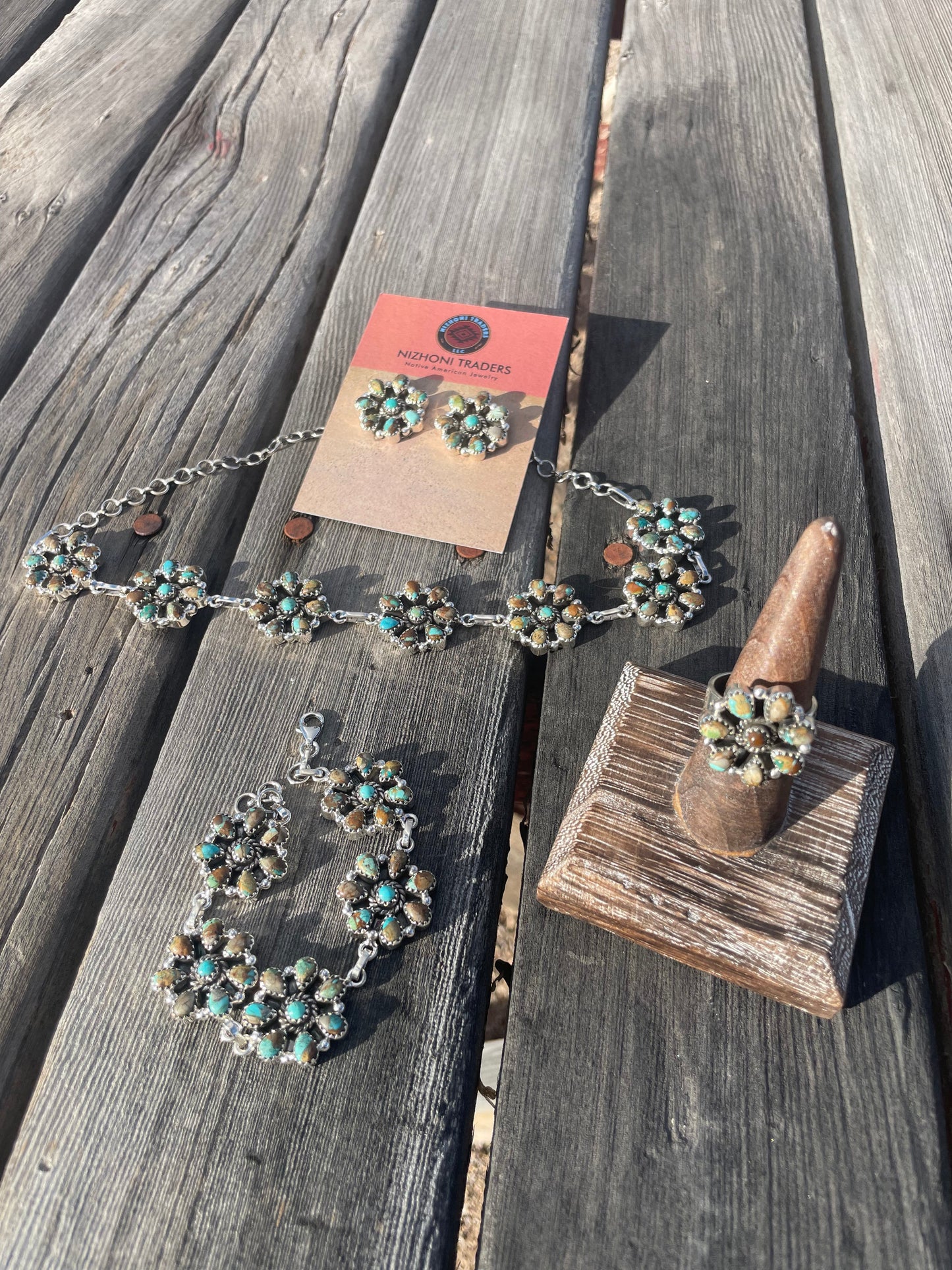 Handmade Turquoise Post Earrings Signed Nizhoni