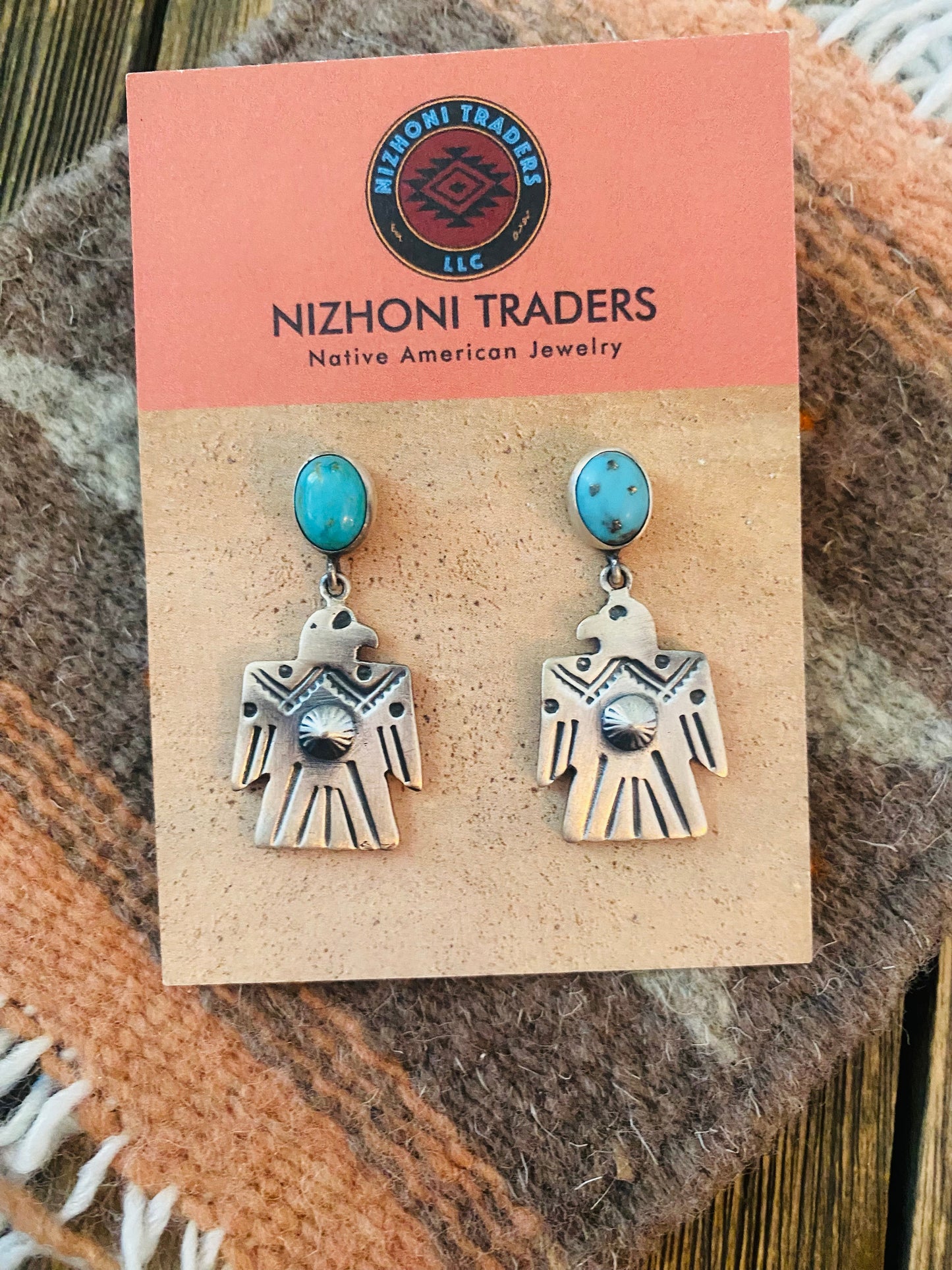 Turquoise & Sterling Silver Thunderbird Dangle Earrings